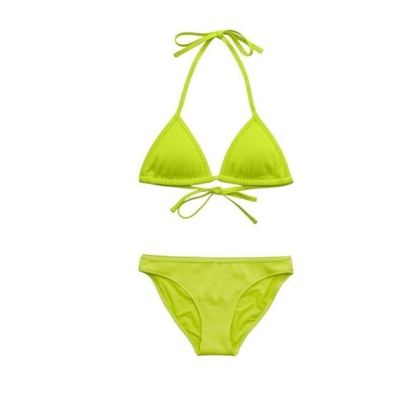 Aerie Crinkle String Triangle Bikini Top & Full Coverage Bottom Set Size L - Picture 1 of 13